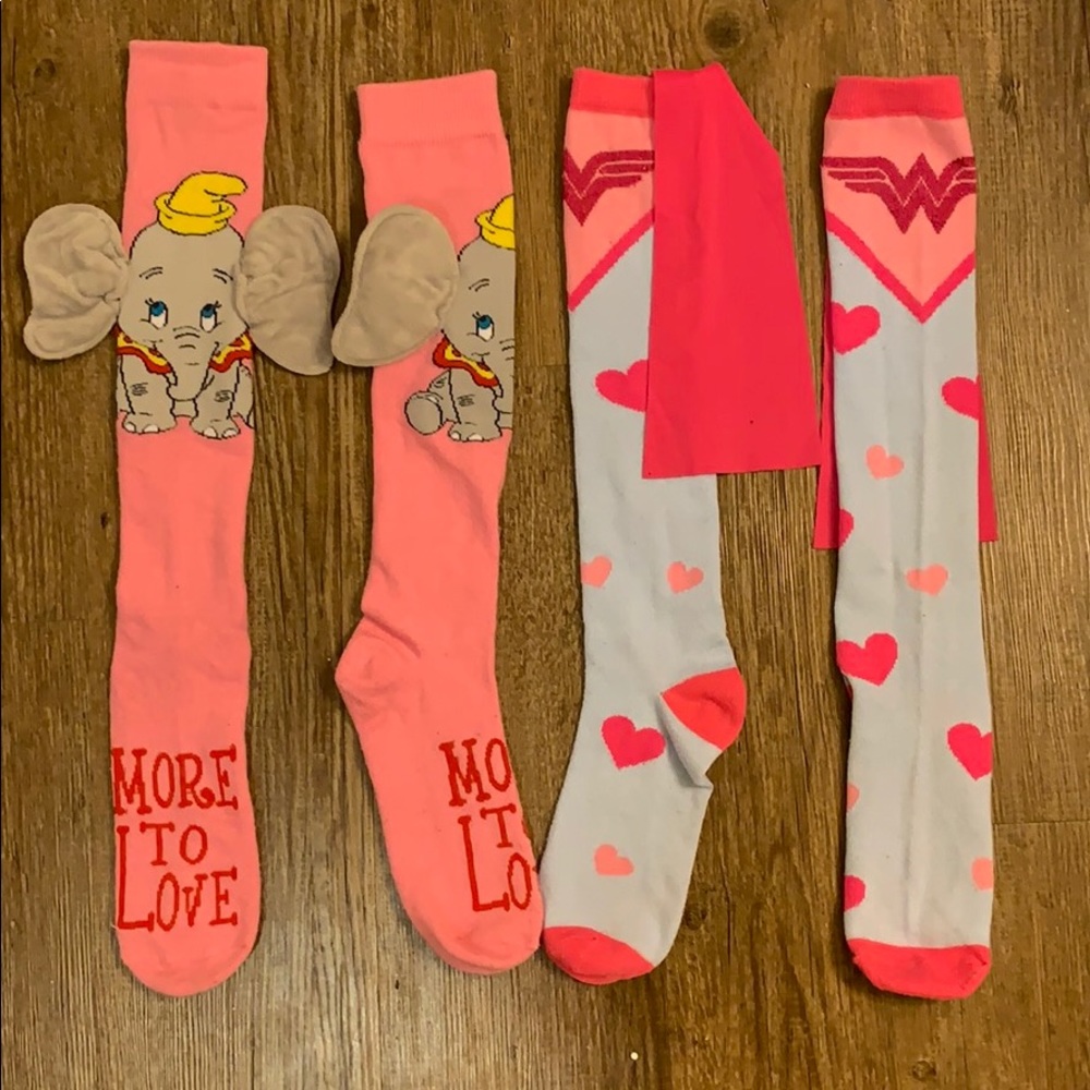 Wonder Woman and Dumbo knee high socks